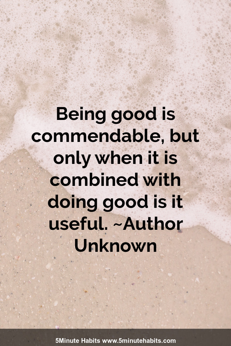 Being good is commendable, but only when it is combined with doing good is it useful. ~Author Unknown